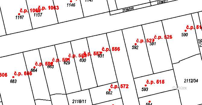 Choceň 556 na parcele st. 631 v KÚ Choceň, Katastrální mapa