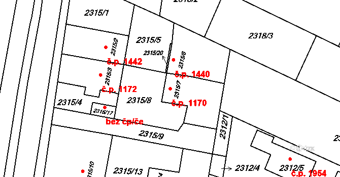 Český Těšín 1170 na parcele st. 2315/7 v KÚ Český Těšín, Katastrální mapa