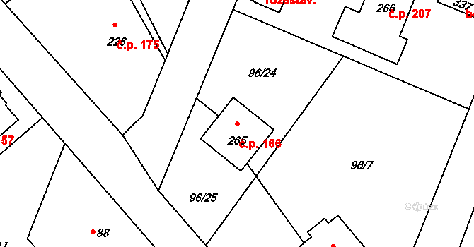 Chotoviny 166 na parcele st. 265 v KÚ Chotoviny, Katastrální mapa