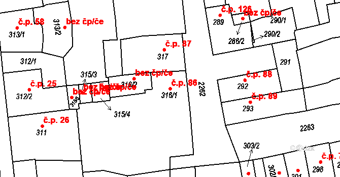 Město 86, Horšovský Týn na parcele st. 316/1 v KÚ Horšovský Týn, Katastrální mapa