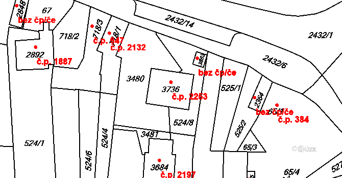 Hořice 2253 na parcele st. 3736 v KÚ Hořice v Podkrkonoší, Katastrální mapa