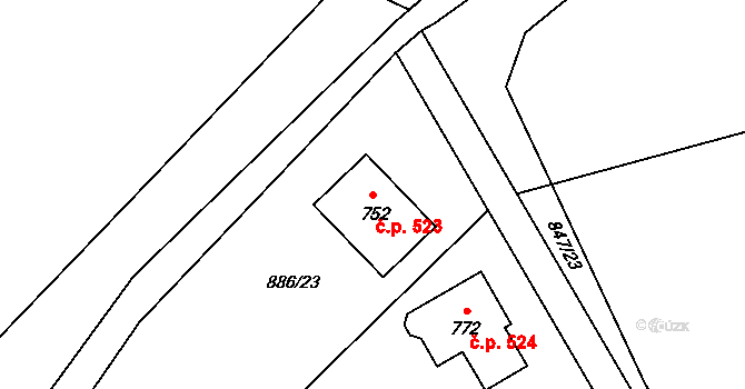 Cerhenice 523 na parcele st. 752 v KÚ Cerhenice, Katastrální mapa