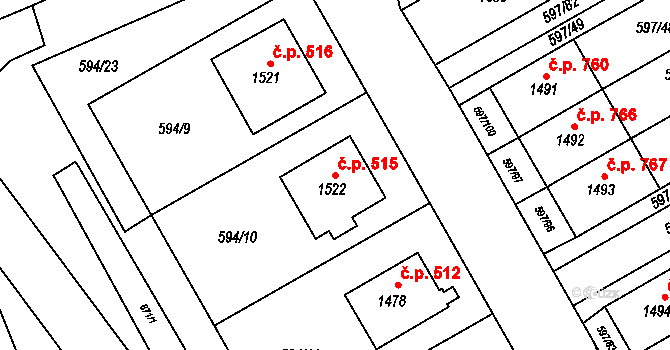 Nový Jičín 515 na parcele st. 1522 v KÚ Nový Jičín-Horní Předměstí, Katastrální mapa