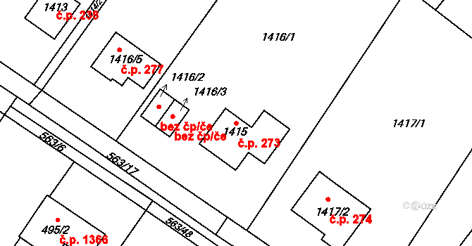 Kopřivnice 273 na parcele st. 1415 v KÚ Kopřivnice, Katastrální mapa