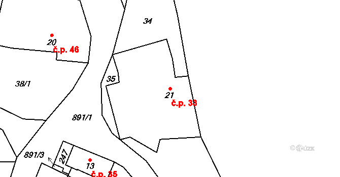 Krasoňov 33, Humpolec na parcele st. 21 v KÚ Krasoňov, Katastrální mapa