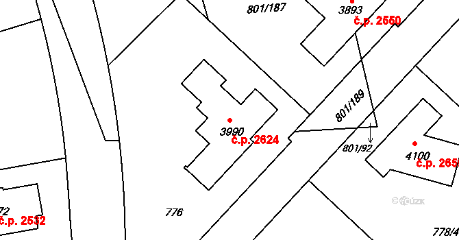 Říčany 2624 na parcele st. 3990 v KÚ Říčany u Prahy, Katastrální mapa