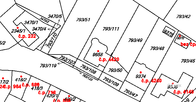 Hodonín 4420 na parcele st. 9658 v KÚ Hodonín, Katastrální mapa