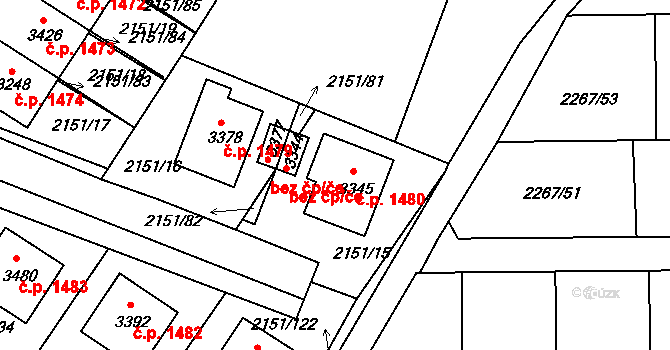 Humpolec 1480 na parcele st. 3345 v KÚ Humpolec, Katastrální mapa