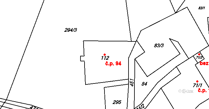 Perštejn 94 na parcele st. 112 v KÚ Perštejn, Katastrální mapa