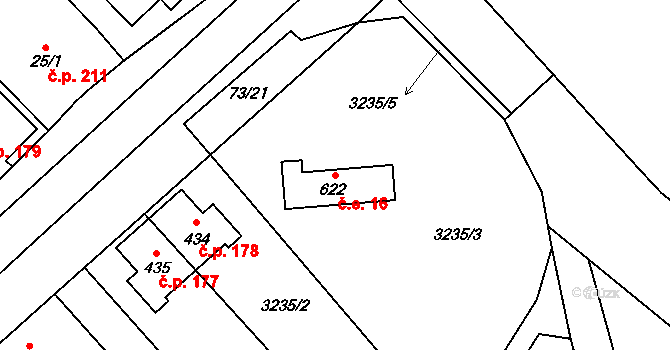 Brod nad Dyjí 16 na parcele st. 622 v KÚ Brod nad Dyjí, Katastrální mapa