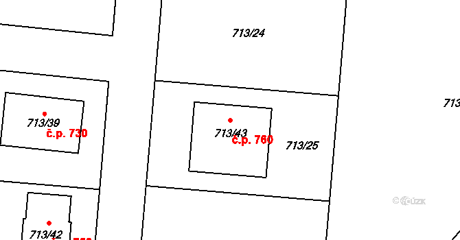 Lužná 760 na parcele st. 713/43 v KÚ Lužná u Rakovníka, Katastrální mapa
