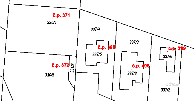 Komárov 388, Opava na parcele st. 337/5 v KÚ Komárov u Opavy, Katastrální mapa