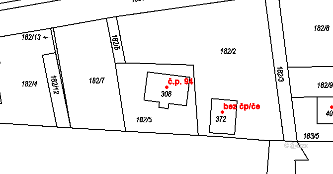 Horní Kostelec 94, Červený Kostelec na parcele st. 308 v KÚ Horní Kostelec, Katastrální mapa