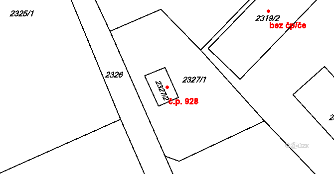 Podivín 928 na parcele st. 2327/2 v KÚ Podivín, Katastrální mapa