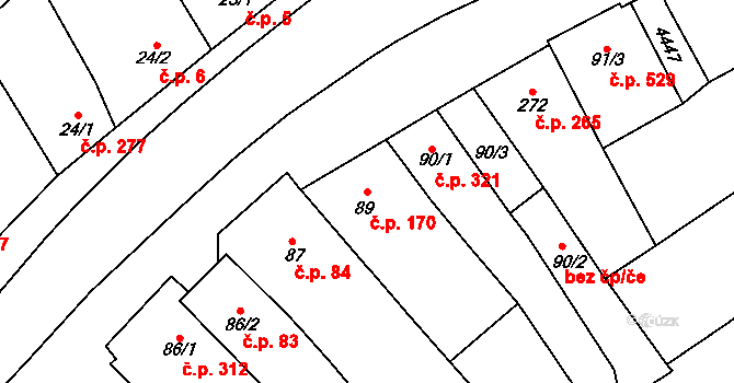 Velké Němčice 170 na parcele st. 89 v KÚ Velké Němčice, Katastrální mapa