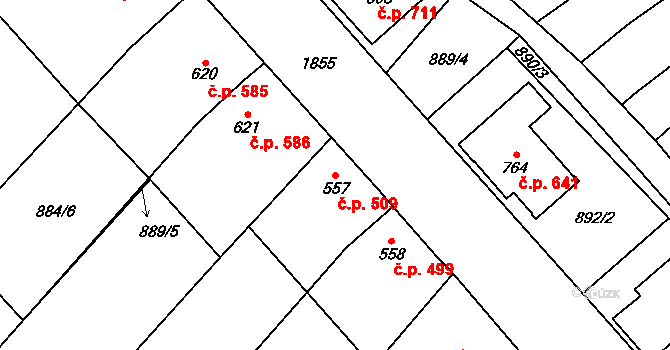 Kvasice 509 na parcele st. 557 v KÚ Kvasice, Katastrální mapa