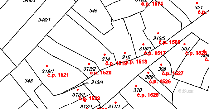 Kroměříž 1519 na parcele st. 314 v KÚ Kroměříž, Katastrální mapa