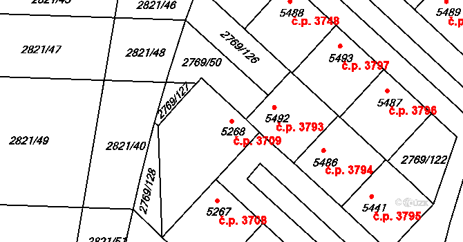 Kroměříž 3709 na parcele st. 5268 v KÚ Kroměříž, Katastrální mapa