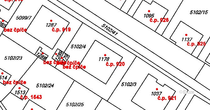 Hrušovany nad Jevišovkou 920 na parcele st. 1178 v KÚ Hrušovany nad Jevišovkou, Katastrální mapa