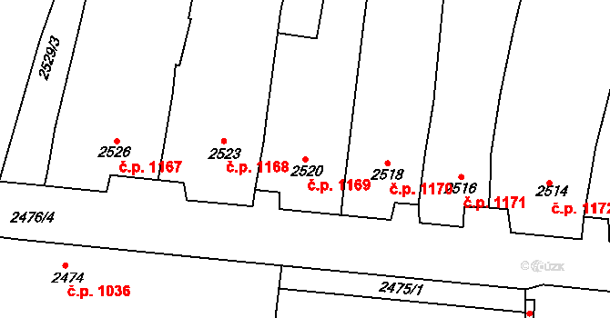 Rakšice 1169, Moravský Krumlov na parcele st. 2520 v KÚ Moravský Krumlov, Katastrální mapa