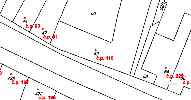 Oleksovice 115 na parcele st. 49 v KÚ Oleksovice, Katastrální mapa