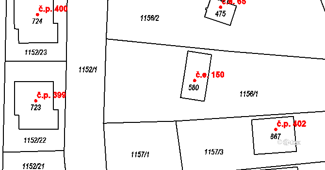 Vranov nad Dyjí 150 na parcele st. 580 v KÚ Vranov nad Dyjí, Katastrální mapa