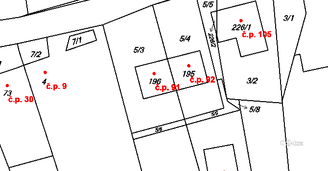 Hrabůvka 91 na parcele st. 196 v KÚ Hrabůvka u Hranic, Katastrální mapa