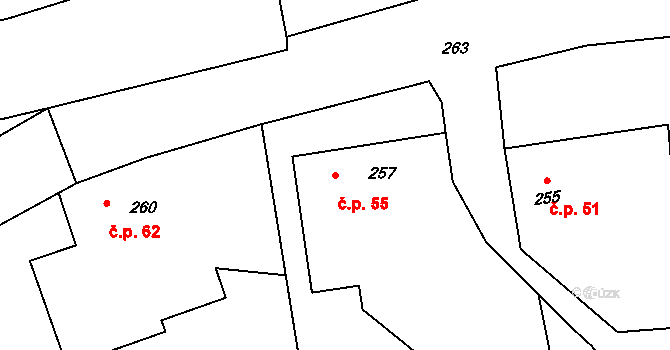 Kunčice 55, Bělotín na parcele st. 257 v KÚ Kunčice, Katastrální mapa