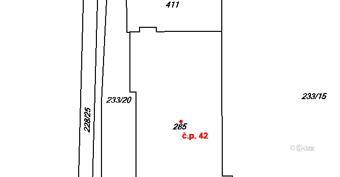 Přerov III-Lověšice 42, Přerov na parcele st. 285 v KÚ Lověšice u Přerova, Katastrální mapa