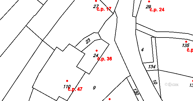 Přerov XII-Žeravice 36, Přerov na parcele st. 24 v KÚ Žeravice, Katastrální mapa
