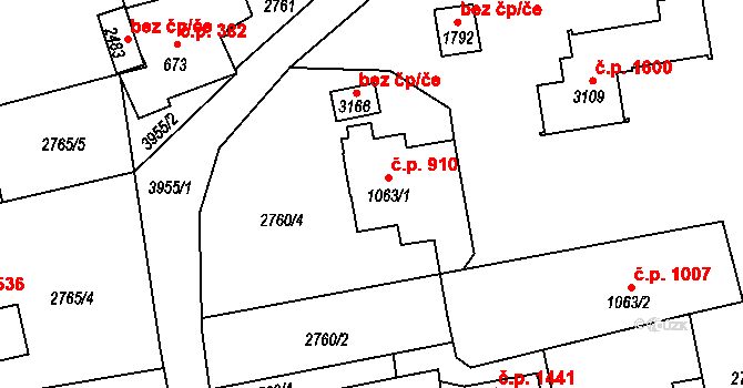 Lipník nad Bečvou I-Město 910, Lipník nad Bečvou na parcele st. 1063/1 v KÚ Lipník nad Bečvou, Katastrální mapa