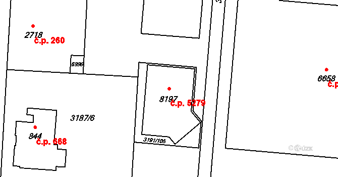 Zlín 5279 na parcele st. 8197 v KÚ Zlín, Katastrální mapa