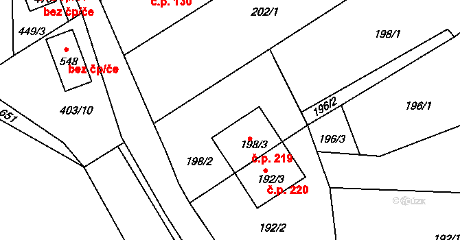 Církvice 219 na parcele st. 198/3 v KÚ Církvice u Kutné Hory, Katastrální mapa