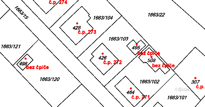 Chotusice 272 na parcele st. 426 v KÚ Chotusice, Katastrální mapa