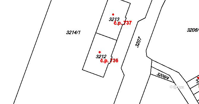 Lyžbice 736, Třinec na parcele st. 3212 v KÚ Lyžbice, Katastrální mapa