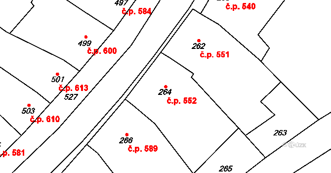 Hovorany 552 na parcele st. 264 v KÚ Hovorany, Katastrální mapa