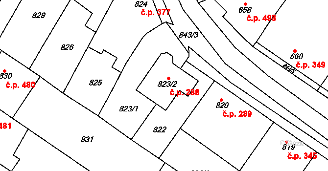 Svatobořice 288, Svatobořice-Mistřín na parcele st. 823/2 v KÚ Svatobořice, Katastrální mapa