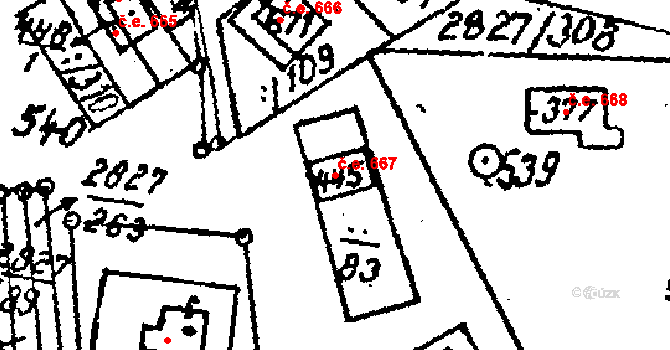 Tvarožná Lhota 667 na parcele st. 445 v KÚ Tvarožná Lhota, Katastrální mapa