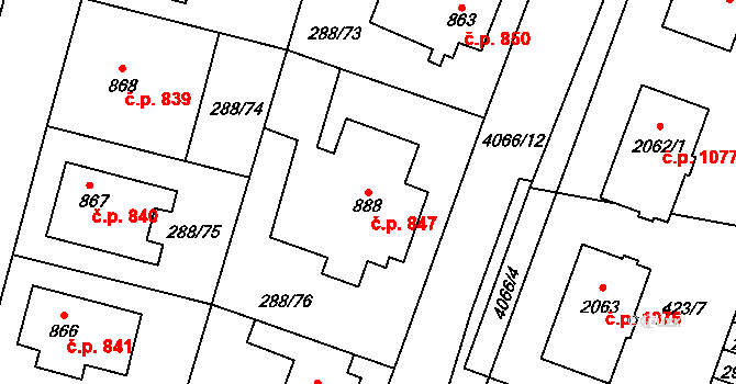 Kyjov 847 na parcele st. 888 v KÚ Kyjov, Katastrální mapa