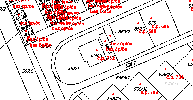 Chropyně 732 na parcele st. 568/3 v KÚ Chropyně, Katastrální mapa