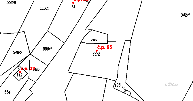 Mirotínek 55, Tvrdkov na parcele st. 11/2 v KÚ Mirotínek, Katastrální mapa