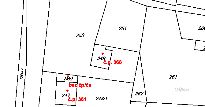 Mnichov 360, Vrbno pod Pradědem na parcele st. 249 v KÚ Mnichov pod Pradědem, Katastrální mapa