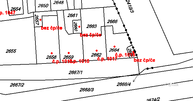 Kročehlavy 1017, Kladno na parcele st. 2662 v KÚ Kročehlavy, Katastrální mapa