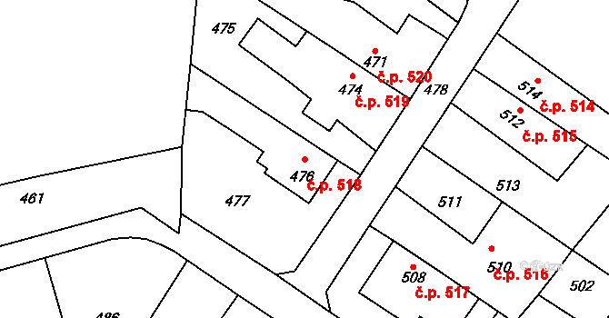 Libušín 518 na parcele st. 476 v KÚ Libušín, Katastrální mapa