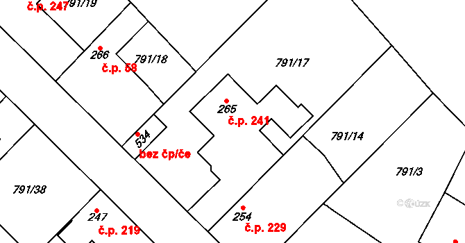 Cerhenice 241 na parcele st. 265 v KÚ Cerhenice, Katastrální mapa