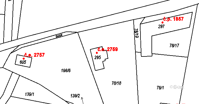 Těptín 2759, Kamenice na parcele st. 295 v KÚ Těptín, Katastrální mapa