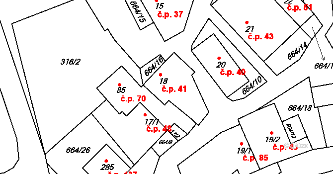 Staňkov 41 na parcele st. 18 v KÚ Staňkov, Katastrální mapa