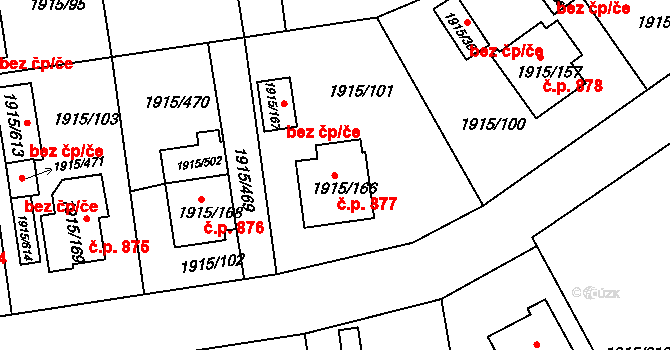 Třeboň II 877, Třeboň na parcele st. 1915/166 v KÚ Třeboň, Katastrální mapa