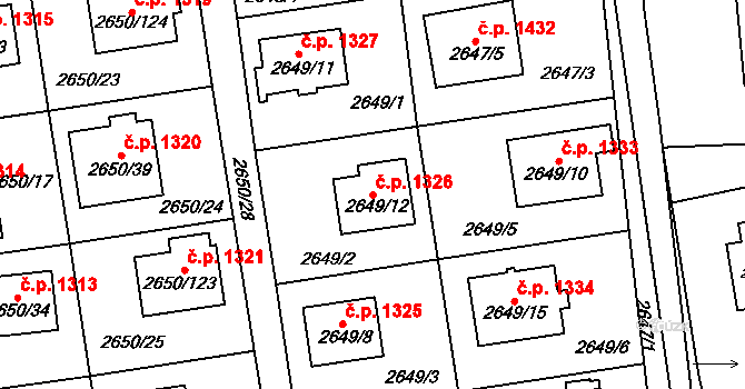 Frýdlant 1326 na parcele st. 2649/12 v KÚ Frýdlant, Katastrální mapa