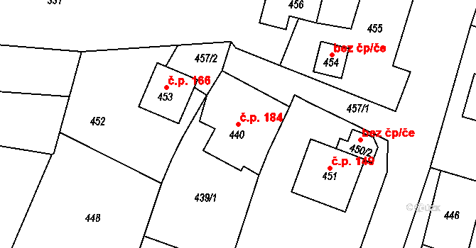 Vrchoslavice 184 na parcele st. 440 v KÚ Vrchoslavice, Katastrální mapa